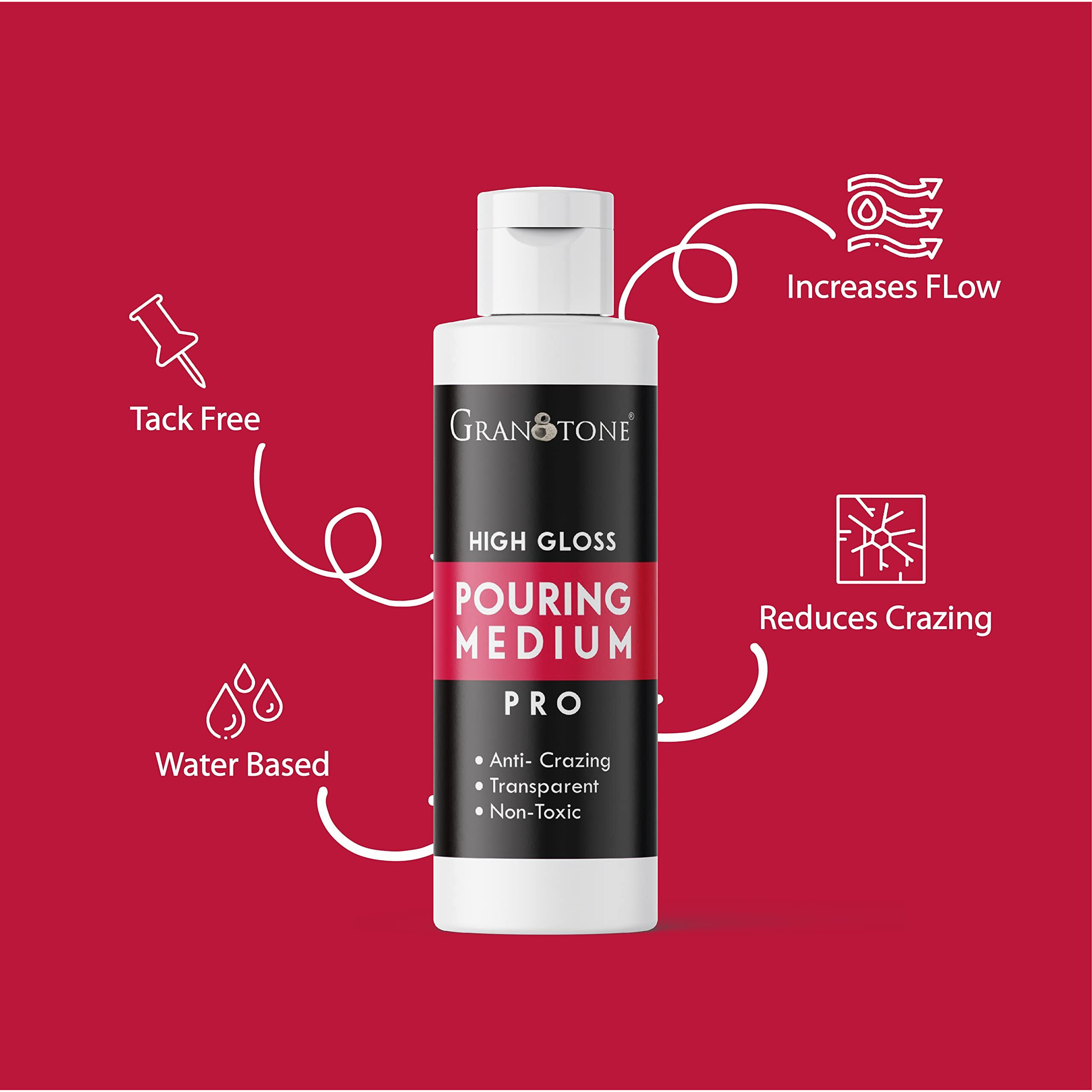 Granotone Acrylic Pouring Medium Anti Crazing & Non Yellowing Pouring Medium For Acrylic Painting High Gloss Medium For Acrylic Paints Increase Flow Non Toxic Formula For Pro Artists & Kid 200Ml