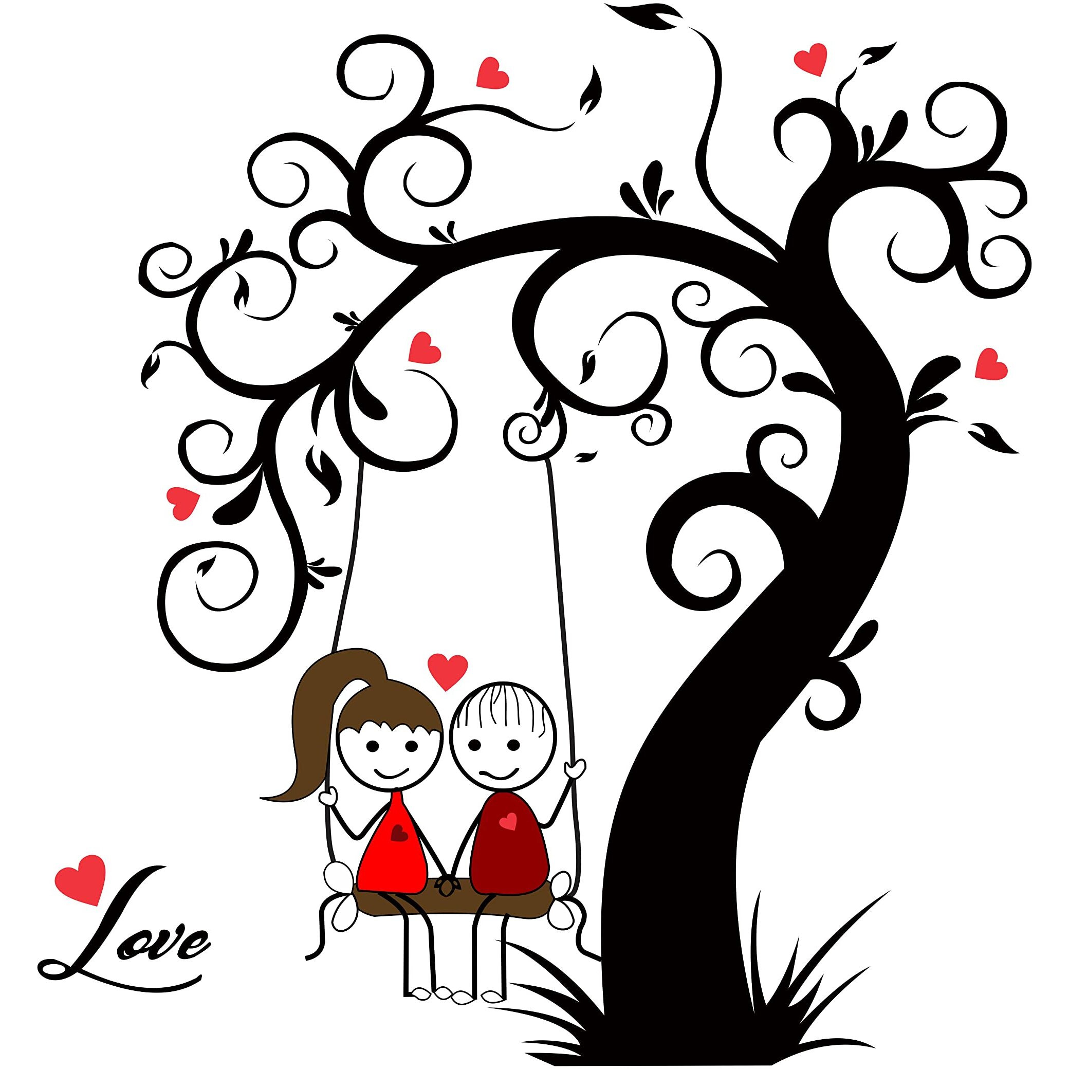 Dreamkraft Loving Couple Sitting On Swing Under A Tree Wall Sticker (Multicolor Pvc Vinyl 74 X 69Cm)