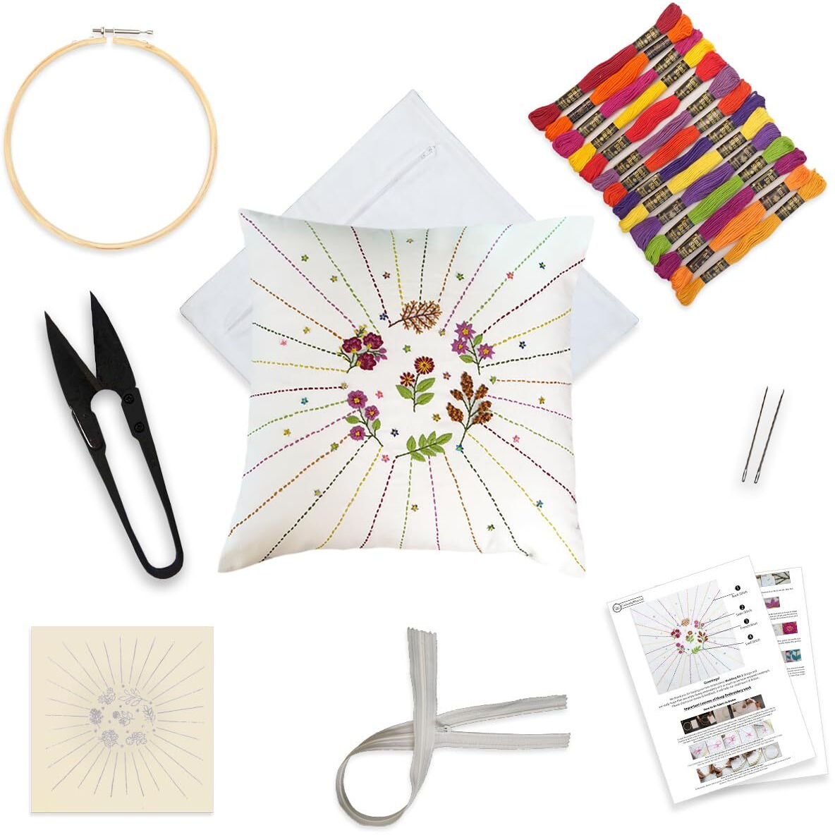 Embroiderymaterial Diy Embroidery Cushion Cover Embroidery Kit For Beginners With Floral Design Cross Stitch Decorative Pillow Covers, Hand Embroidery Craft Kit For Home Decor (2Pc, 16X16)
