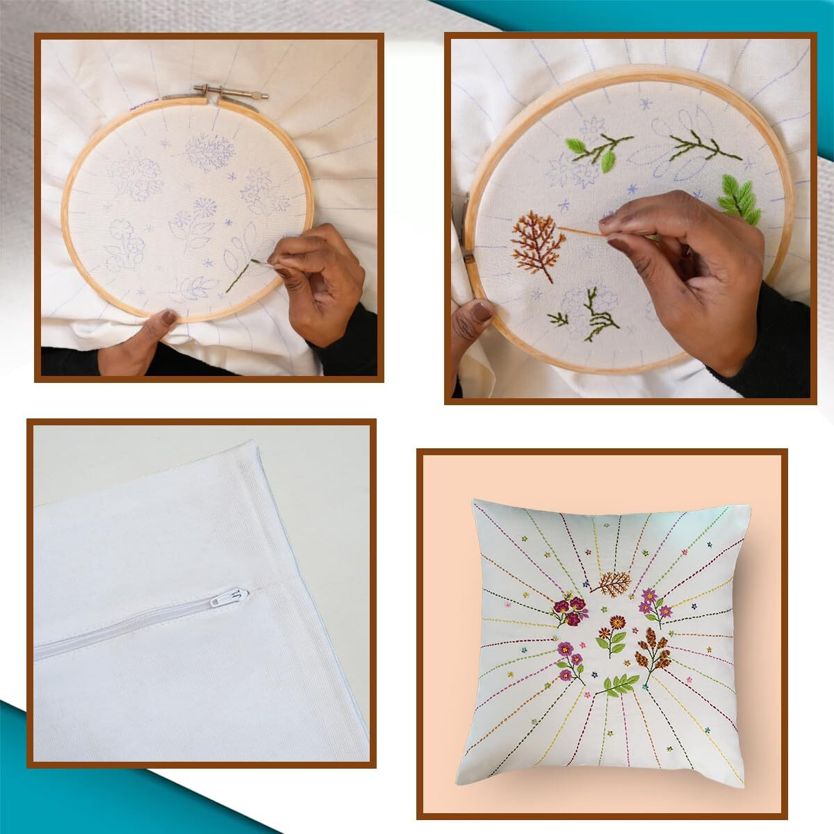 Embroiderymaterial Diy Embroidery Cushion Cover Embroidery Kit For Beginners With Floral Design Cross Stitch Decorative Pillow Covers, Hand Embroidery Craft Kit For Home Decor (2Pc, 16X16)