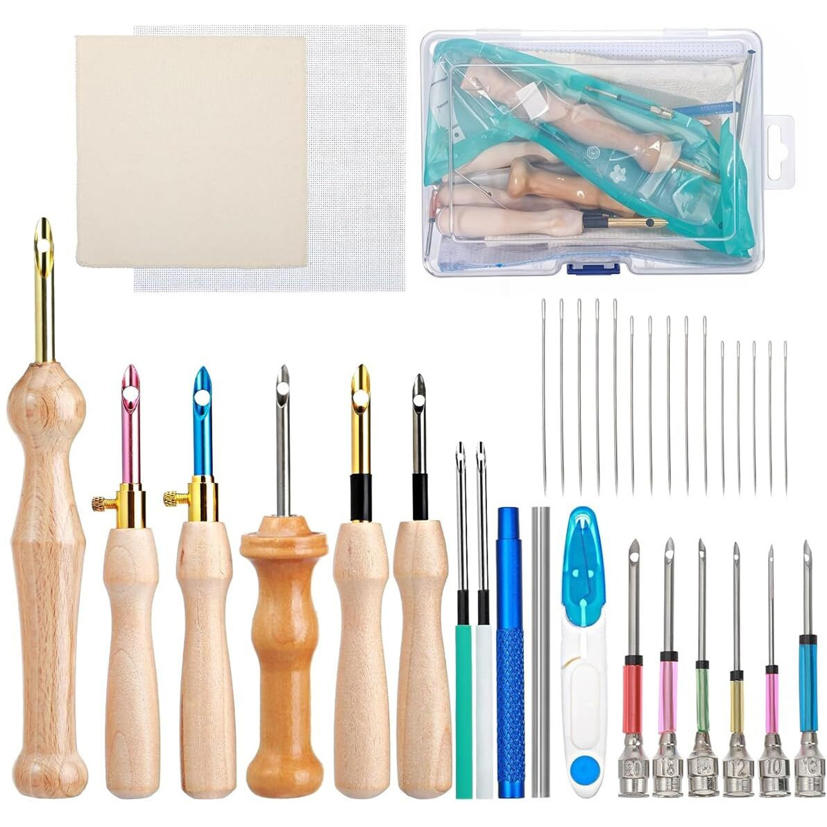 Hasthip 35Pcs Embroidery Punch Needle Kit, Punch Needle Tool Punch Needle Embroidery Kits Include Wooden Handle Embroidery Pen Set, Big Eye Needles With Punch Needle Cloth For Adults Beginner