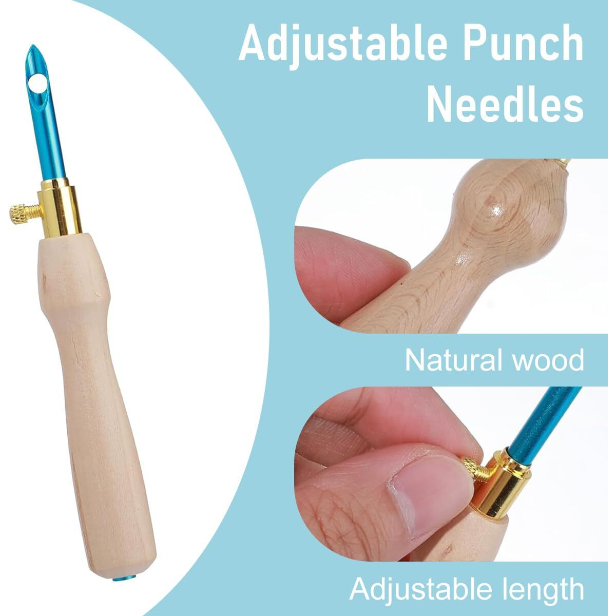 Hasthip 35Pcs Embroidery Punch Needle Kit, Punch Needle Tool Punch Needle Embroidery Kits Include Wooden Handle Embroidery Pen Set, Big Eye Needles With Punch Needle Cloth For Adults Beginner