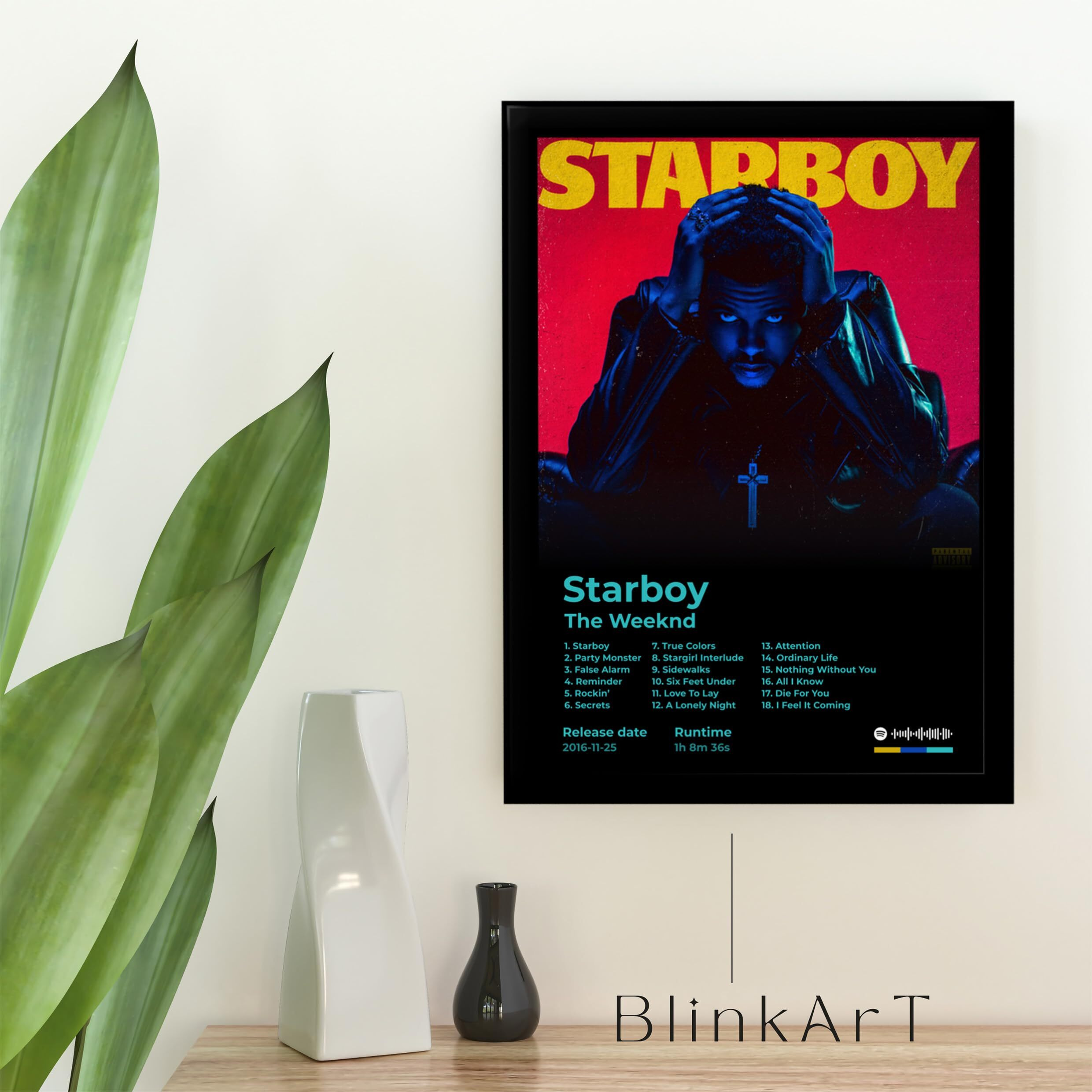 Blinkart The Weekend(Star Boy)Music Album Songs Hanging Photo Frame Poster (13*10 Inch)Wall Print Decor For Home Bedroom Living Room Office & Study Room Gift Song Link Qr Code With Your Photo Frame