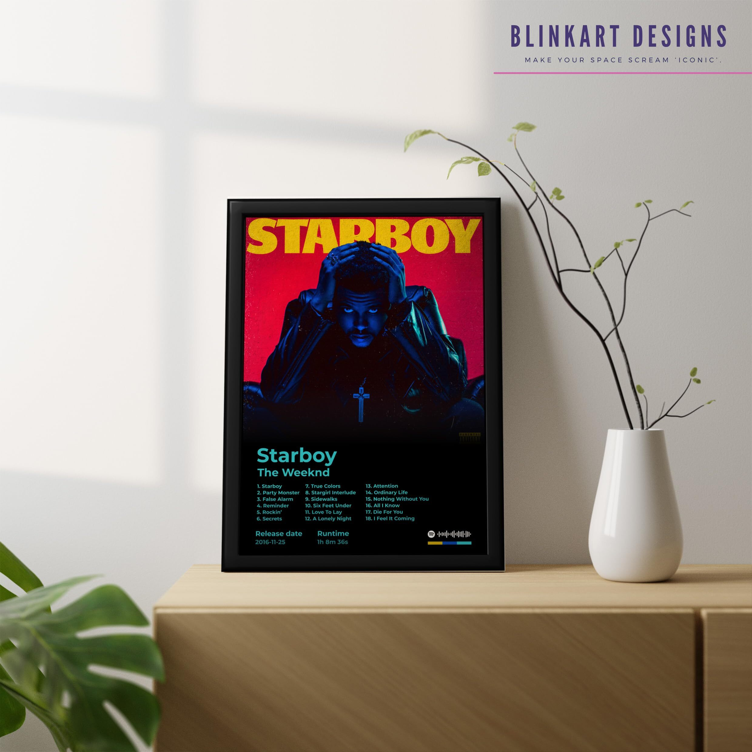 Blinkart The Weekend(Star Boy)Music Album Songs Hanging Photo Frame Poster (13*10 Inch)Wall Print Decor For Home Bedroom Living Room Office & Study Room Gift Song Link Qr Code With Your Photo Frame