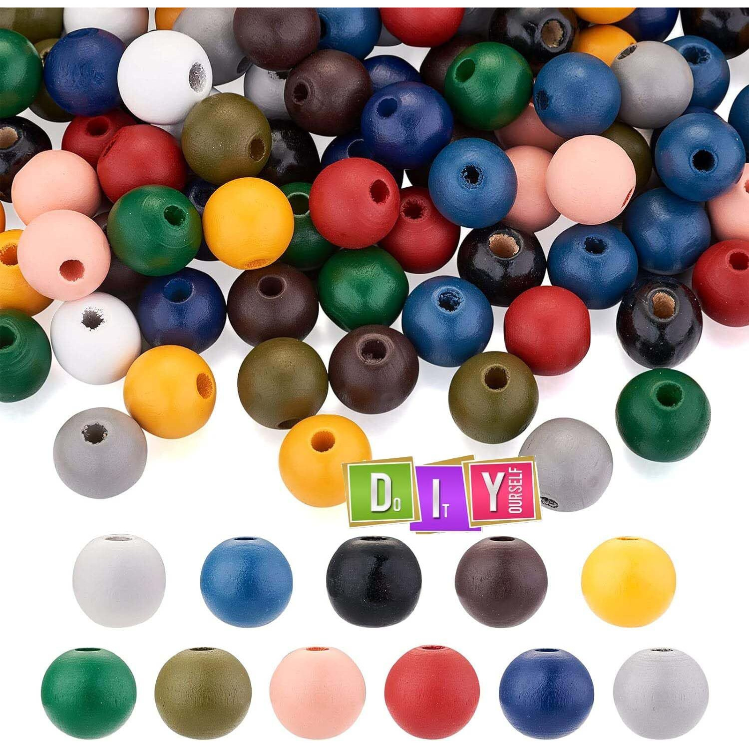 Diy Crafts 130, Round Natural Wood Beads Mixed Color Large Hole Wooden Spacer Beads For Diy Craft Jewelry Bracelet Home Decor(130)