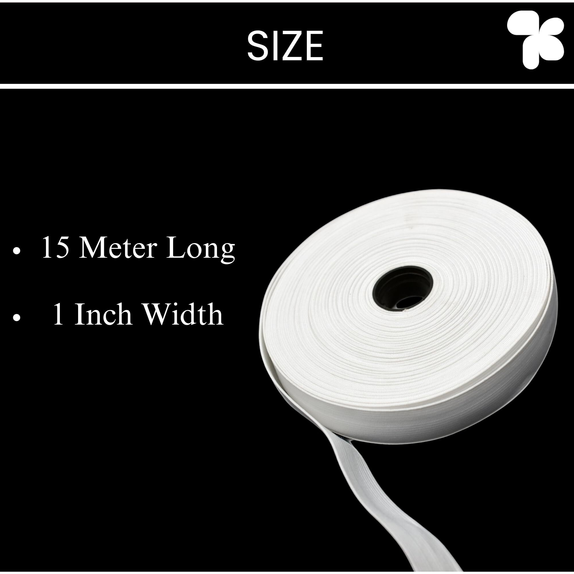 Ampereus | Braided Elastic Band White Elastic (15 Meters, 1 Inch) Cord Heavy Stretch High Elasticity Knit Elastic Band, Ideal For Tailoring/Sewing, Fashion Designing, Boutique, Stitching