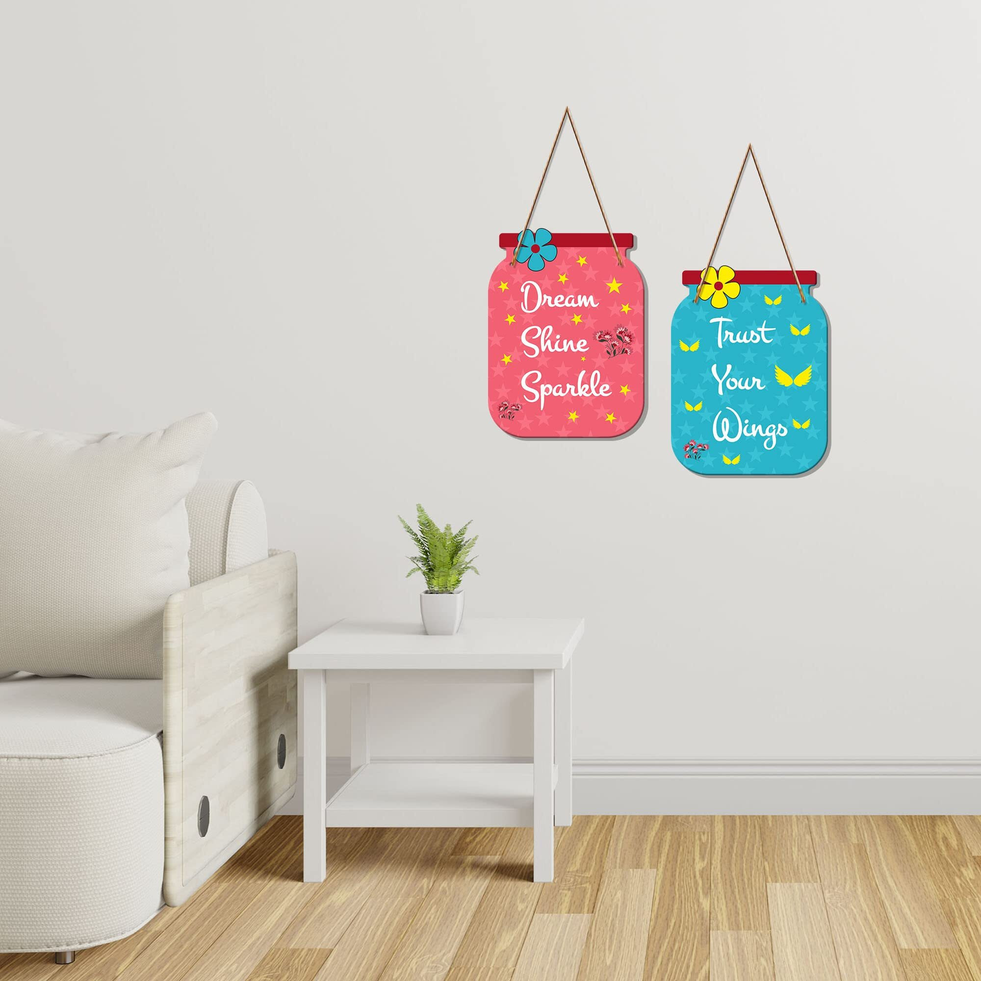 Artvibes Dream Shine Sparkle Quote Decorative Art Mdf Wooden Hanger For Living Room | Bedroom | Office | Gift | Wall Hanging For Home Decoration | Home Decor Items (Wh_6804N), Set Of 2