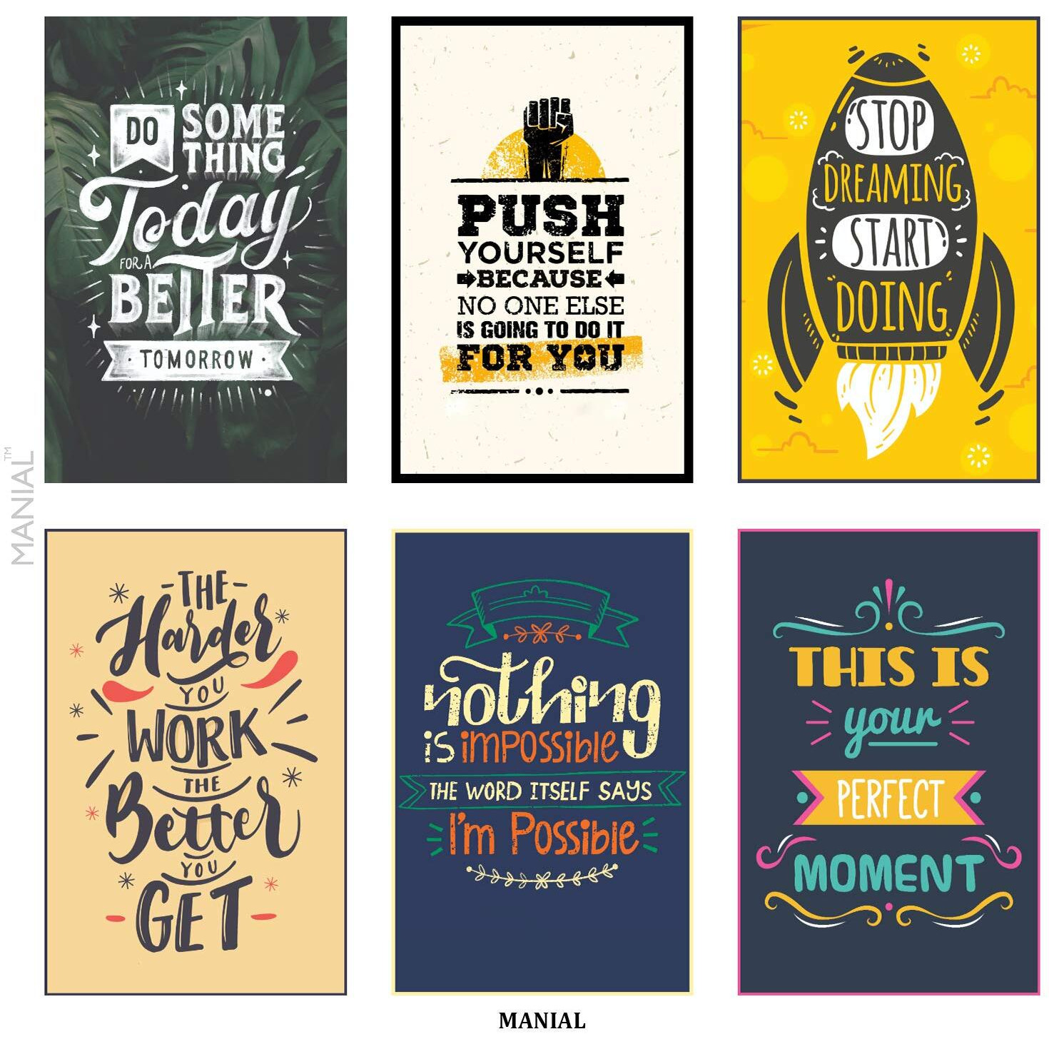 Manial Set Of 6 Motivational Wall Posters And Inspirational Quotes For Office And Home | Hd Wall Posters (12X18-Inches, 300Gsm Thick Paper, Gloss Laminated, Multicolour)