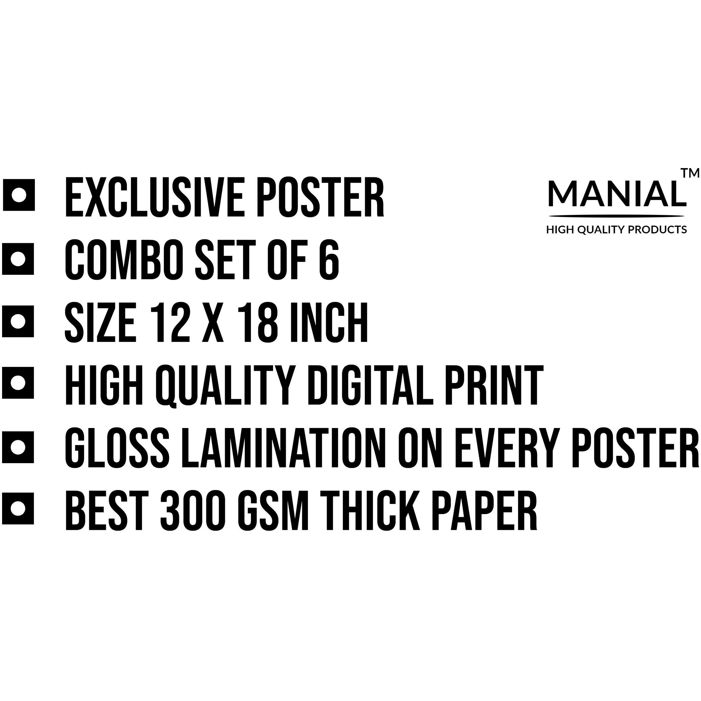 Manial Set Of 6 Motivational Wall Posters And Inspirational Quotes For Office And Home | Hd Wall Posters (12X18-Inches, 300Gsm Thick Paper, Gloss Laminated, Multicolour)