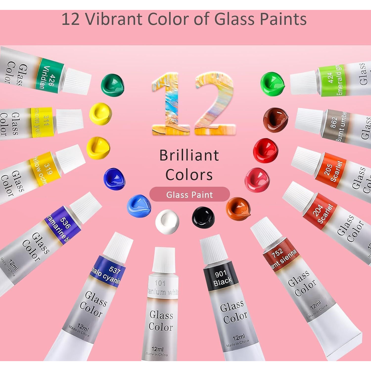 Parssufy Multicolored Glass Color Starter Set For Painting On Glass Bottles Windows Doors Mirror Pack Of (12 Colors X 12 Ml)