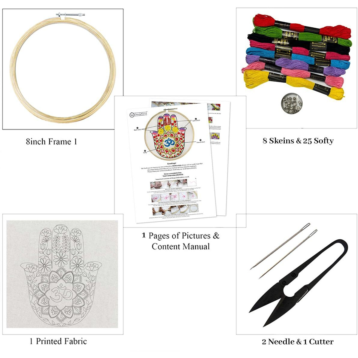 Embroiderymaterial Embroidery Kit For Beginners/Cross Stitch Om Mandala Design Digital Printed Cloth & Written Instructions, Handmade Gifts (All Material Included)