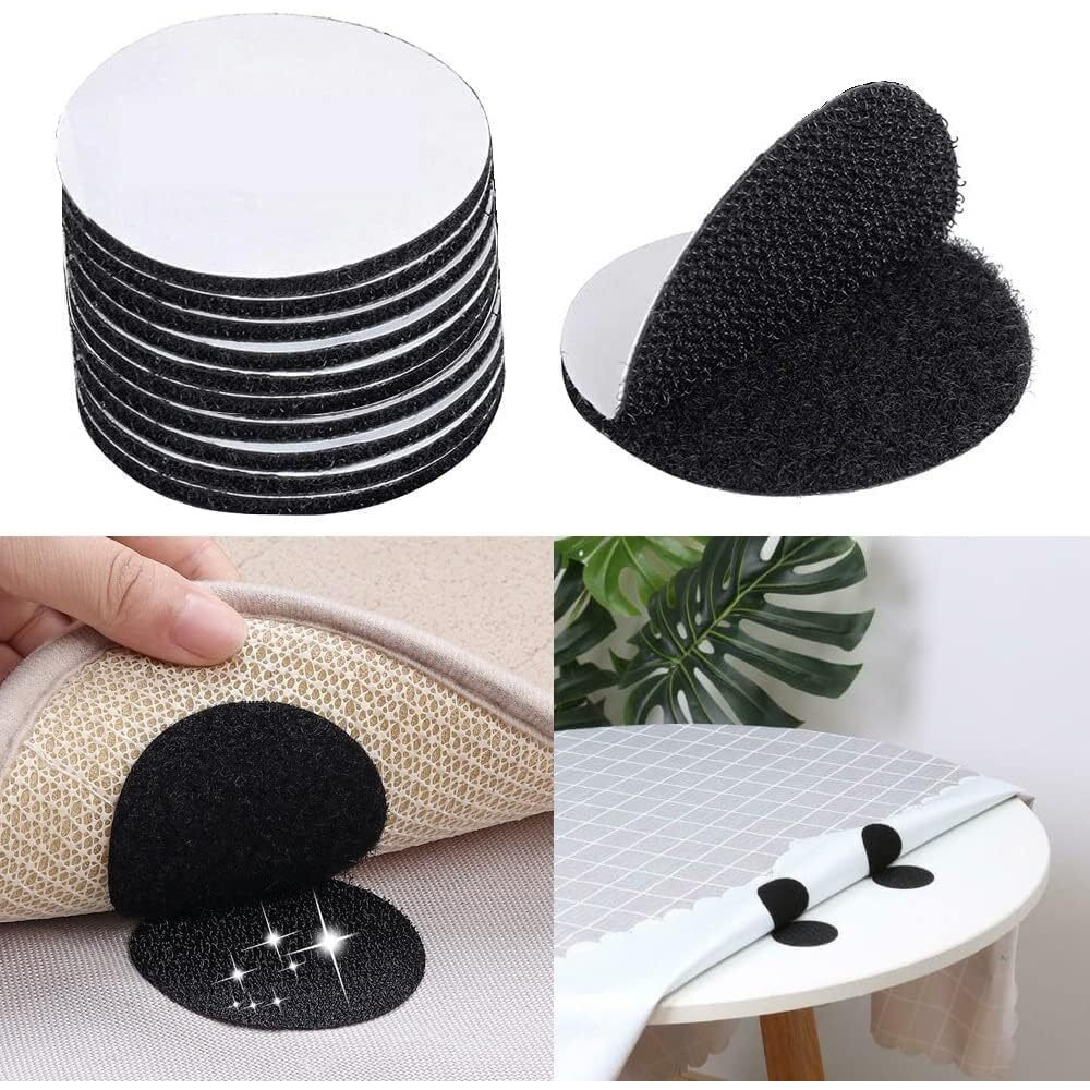 Lupinez Round Velcro Tape Dots, Multipurpose Self Adhesive Double Sided Anti Curling Interlocking Hook Tape Stickers For Carpets Mats Rugs Bed Sheets Pillows Sofa Mattress Couch Blankets (Pack Of 10)