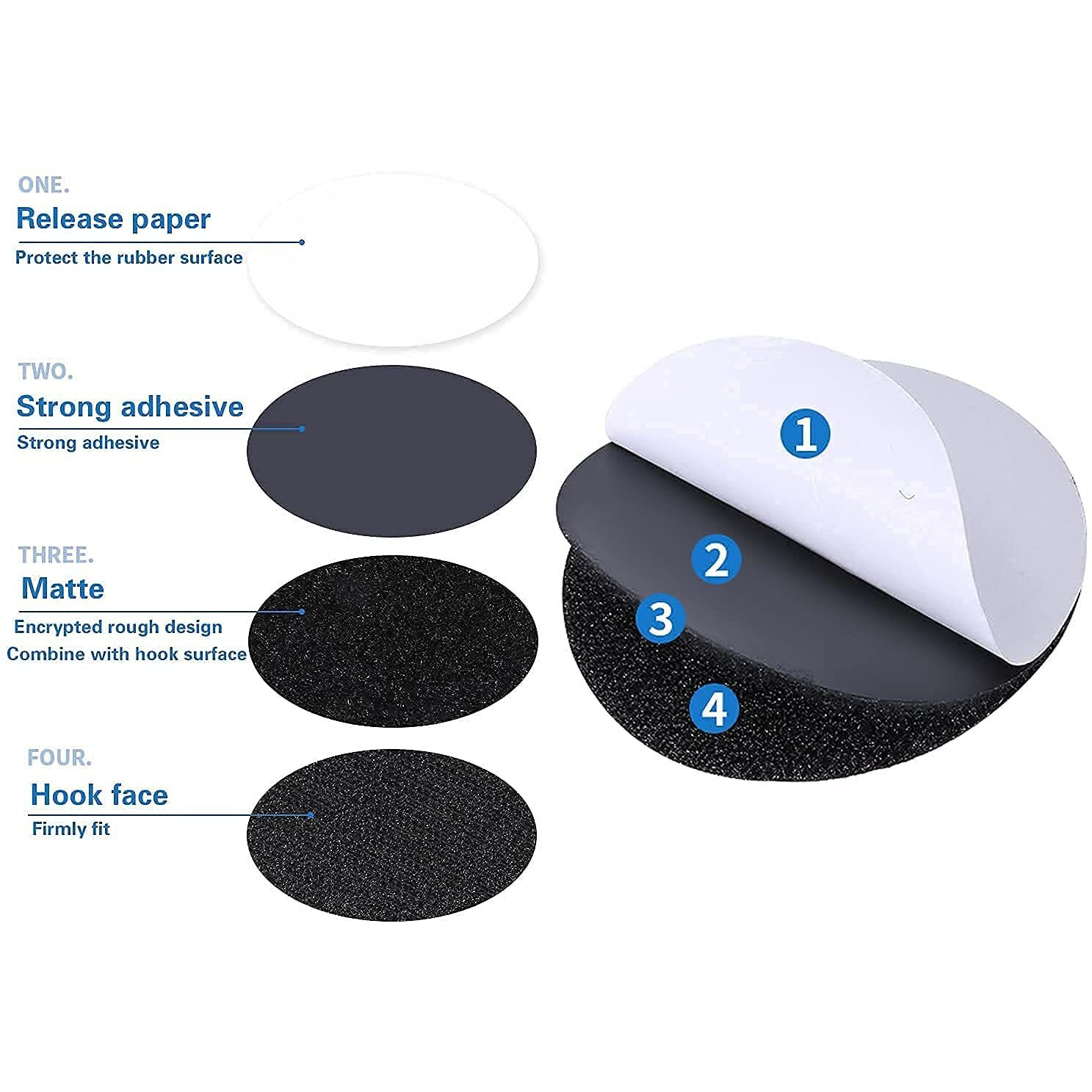 Lupinez Round Velcro Tape Dots, Multipurpose Self Adhesive Double Sided Anti Curling Interlocking Hook Tape Stickers For Carpets Mats Rugs Bed Sheets Pillows Sofa Mattress Couch Blankets (Pack Of 10)