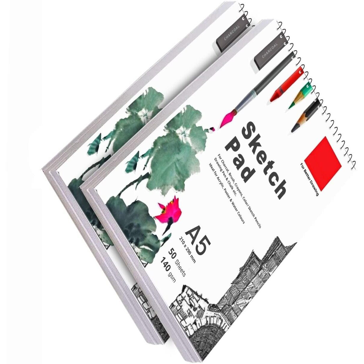 Eclet Acrylic 50 Sheet A5 Sketchbook Pack Of 2-5.8 X 8.3 Inch 140 Gsm| Top Spiral-Bound Sketchpad For Artists | Sketching And Drawing Acid Free Paper, For Doodling For Professional & Acadmic Use(D)