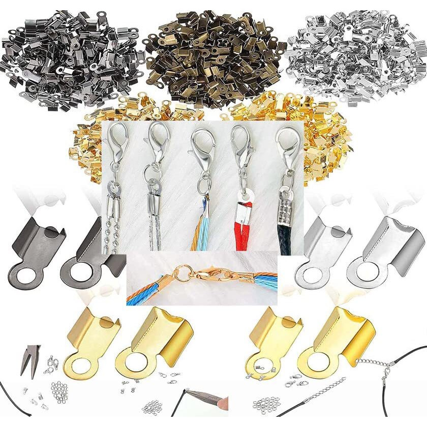 Diy Crafts 450 Pcs, White Nickel, Fold Over Cord Ends Cord Crimp End Tips Fold-Over End Caps Leather Ribbon Ending Clasp Tips Jewelry Connector For End Cap J (450 Pcs, White Nickel)