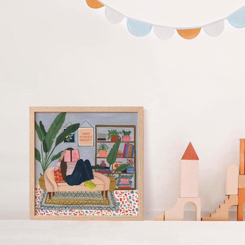 The Spring Palette | Make Yourself A Priority - Modern Wall Painting | Self Love Theme | Modern Art Painting For Living Room Bed Room And Office | 10 X 10 Inches, Natural Frame