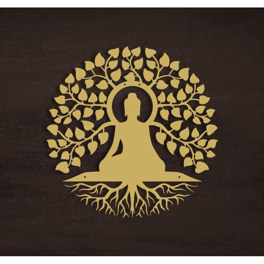 Avvic Mart He Art Of Ingenuity Metal Buddha Hanging Wall Decor Art, Stylish Home Decoration Items For Living Room (40Cm, Gold)