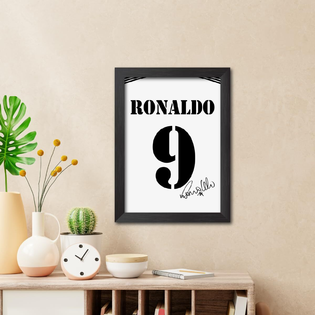 Tenorarts Ronaldo Nazario R9 Poster Frame Madrid Jersey Laminated Photo Print With Signature Framed Painting With Matt Finish Black Frame (12 Inches X 9Inches)