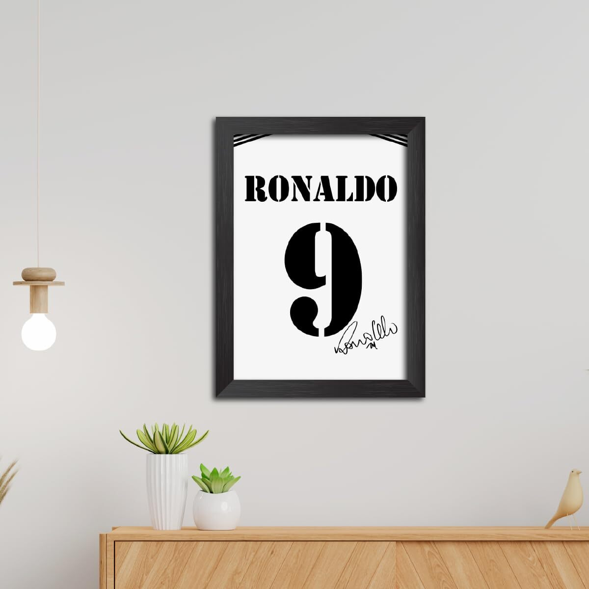 Tenorarts Ronaldo Nazario R9 Poster Frame Madrid Jersey Laminated Photo Print With Signature Framed Painting With Matt Finish Black Frame (12 Inches X 9Inches)