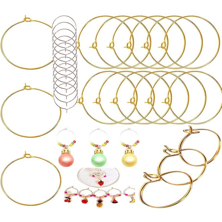 Diy Crafts 10 Pcs, Nikal, Wine Glass Charm Rings Open Earring Beading Hoop Party Favor For Beading & Jewellery-Making Silver/Gold/Nicel/Mehandi Plated(10 Pcs, Nikal)