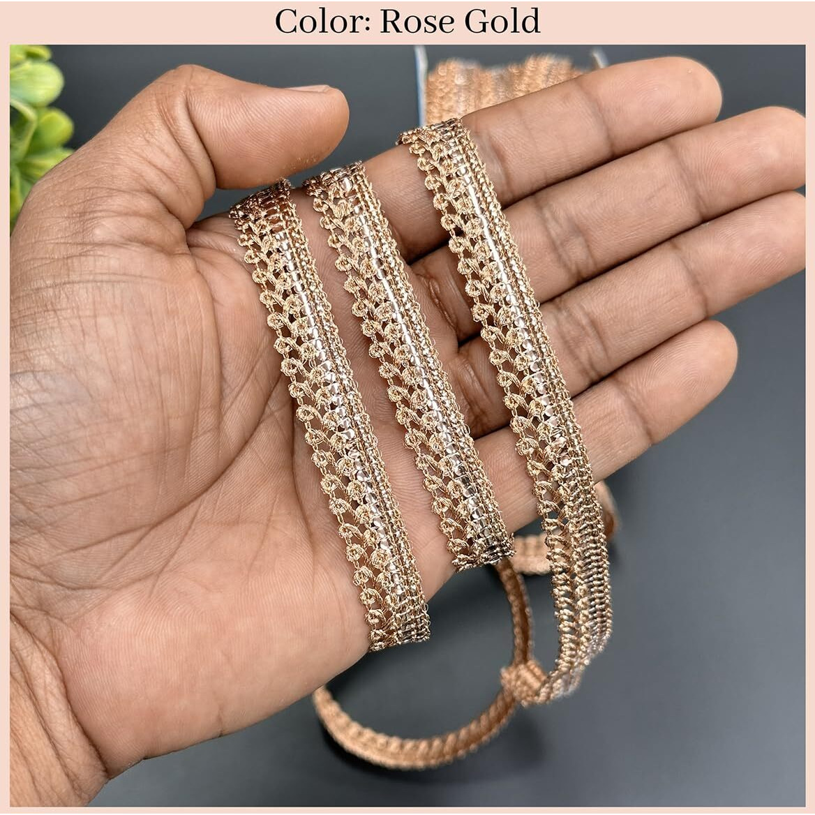 Embroiderymaterial Zari Lace With Shining Sequence Sitara For Saree Border, Blouse, Dupatta Border, Lehenga, Kurti Etc (18 Meters, Rose Gold, 10Mm Wide)