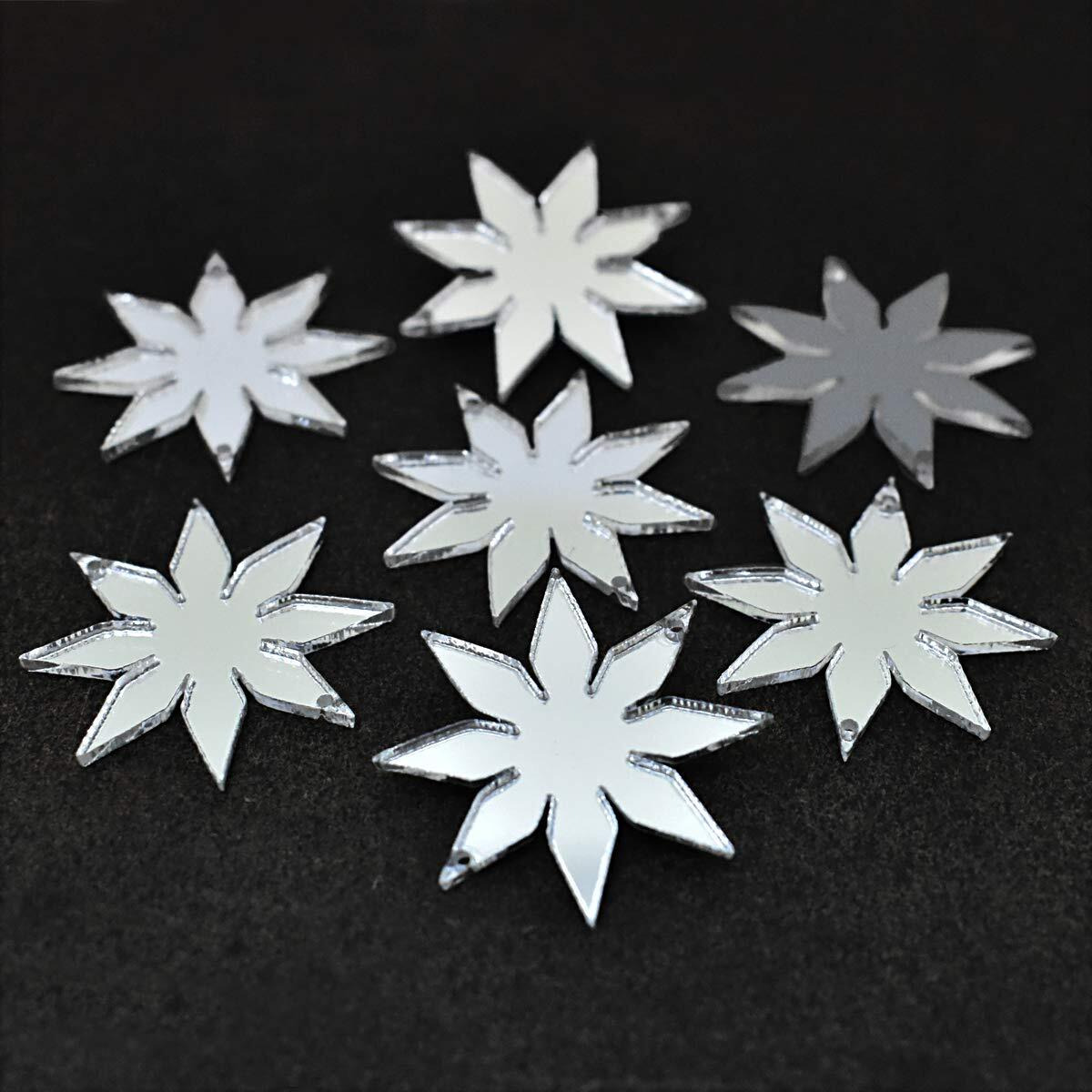 Embroiderymaterial Flower Shape Acrylic Mirror For Embroidery And Craft Purpose (Silver), 25 Pieces
