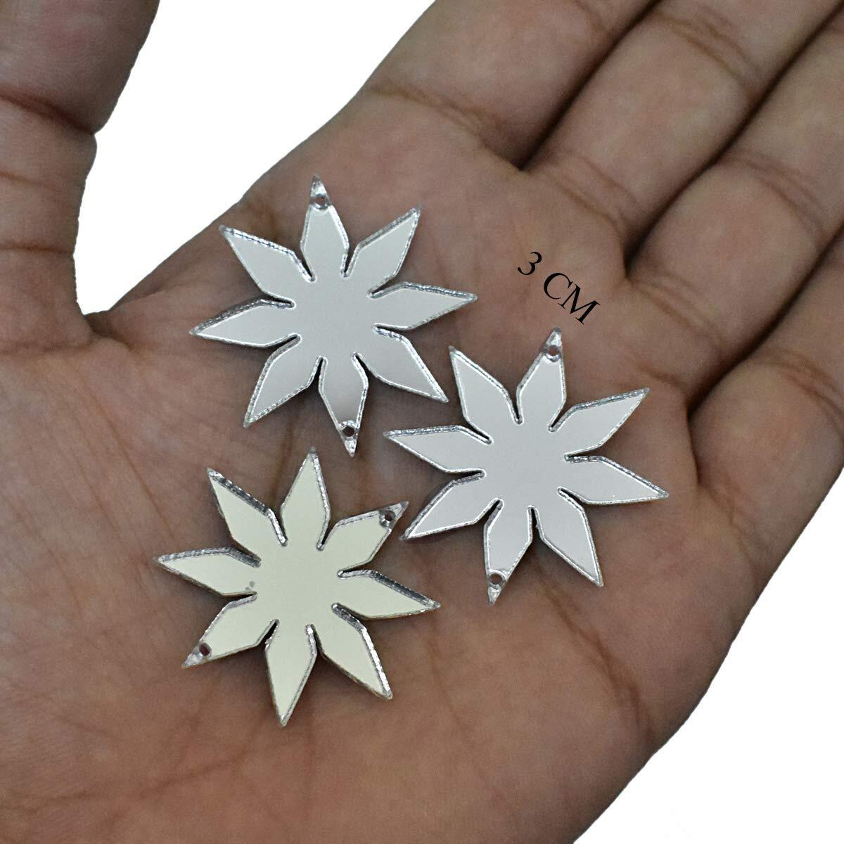 Embroiderymaterial Flower Shape Acrylic Mirror For Embroidery And Craft Purpose (Silver), 25 Pieces
