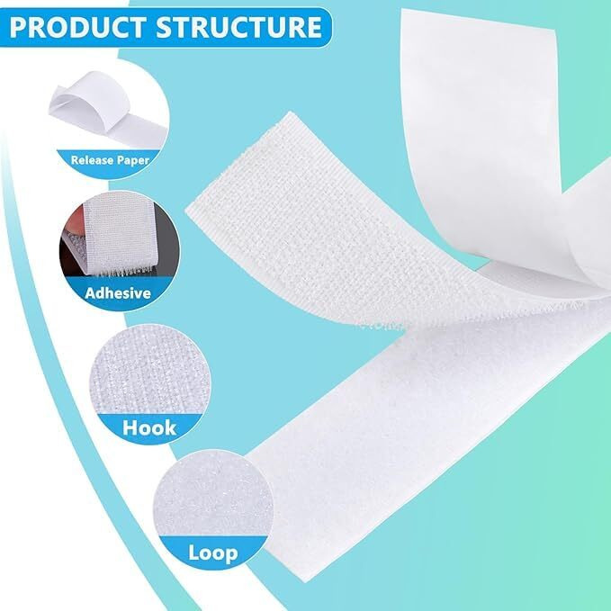 Sulsha Enterprise Self Adhesive Hook Tape & Self Adhesive Loop Tape For Stationary, Pictures, Tools, Household Purposes, Schools And Office (10M X 25Mm Hook & Loop Tape, White Color)