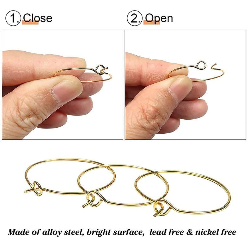 Diy Crafts 30 Pcs, Nikal, Wine Glass Charm Rings Open Earring Beading Hoop Party Favor For Beading & Jewellery-Making Silver/Gold/Nicel/Mehandi Plated (30 Pcs, Nikal)
