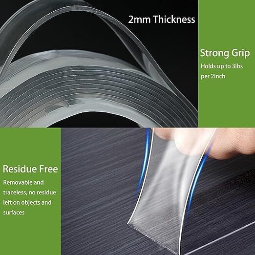 Orename Jal Double Sided Tape Heavy Duty Strong And Sticky Adhesive Reusable Strong Wall Tape Multipurpose Removable Clear & Tough Mounting Tape Picture Hanging Strips Poster Carpet Tape (1)