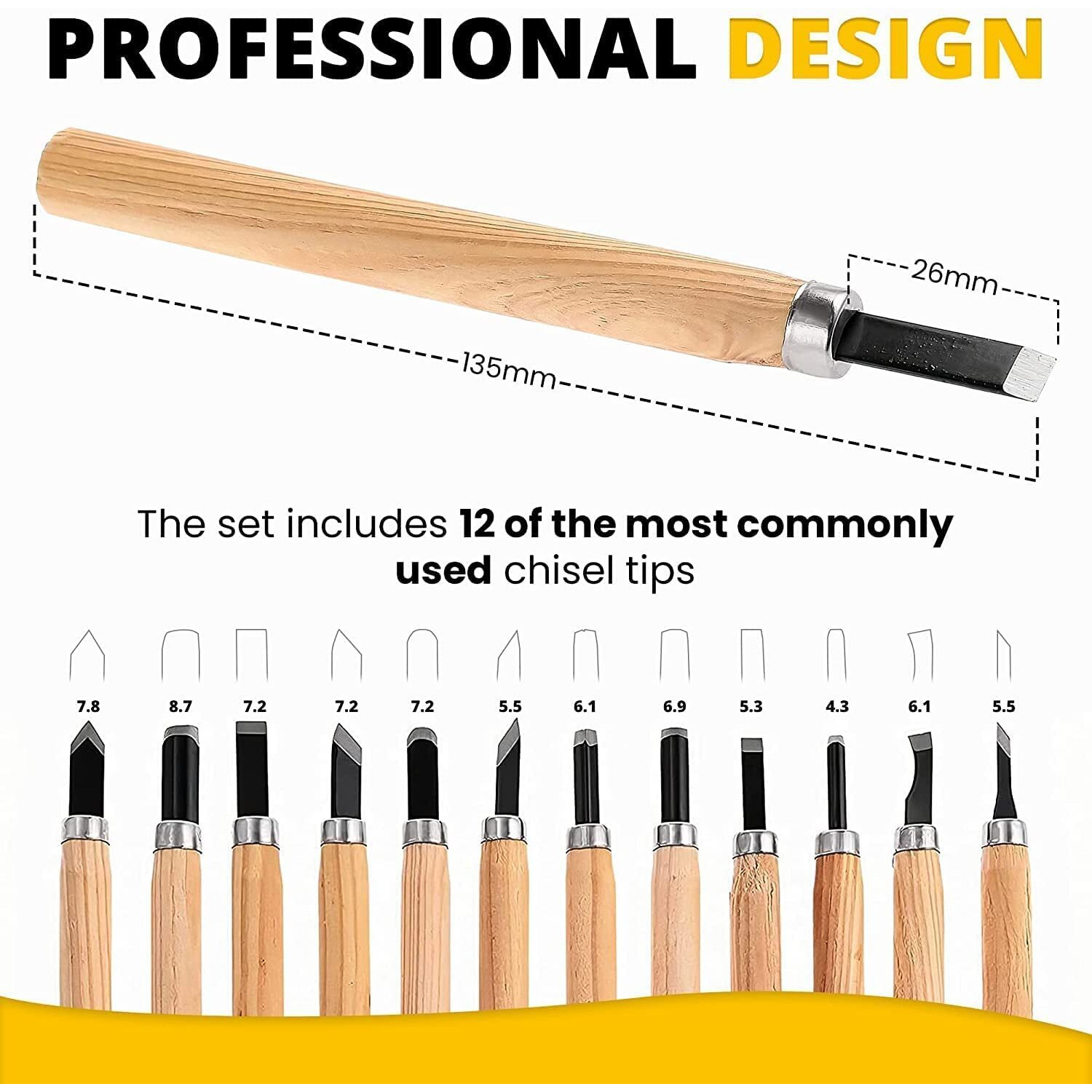 Artright 12-Piece Wood Carving Chisel Set  Professional-Grade Cr-V 60 Steel Blades For Beginners And Experts