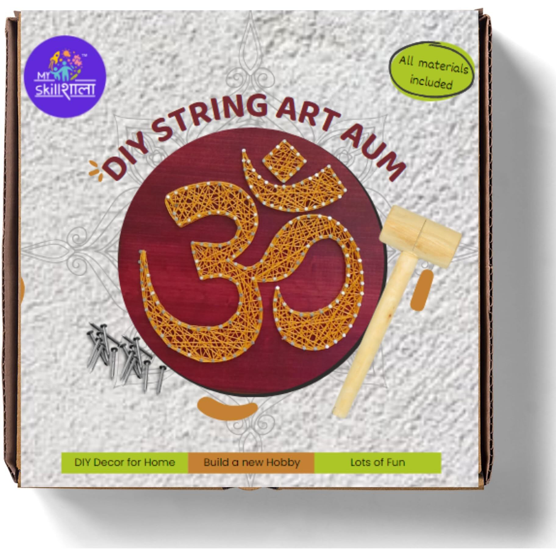 Myskillshaala String Art Aum Kit For Adults - Diy Home Decor With Mdf Board, Embroidery Thread, Hammer, Nails, And Hanging Hook - Use For Hobby, Decor, Gifting And More