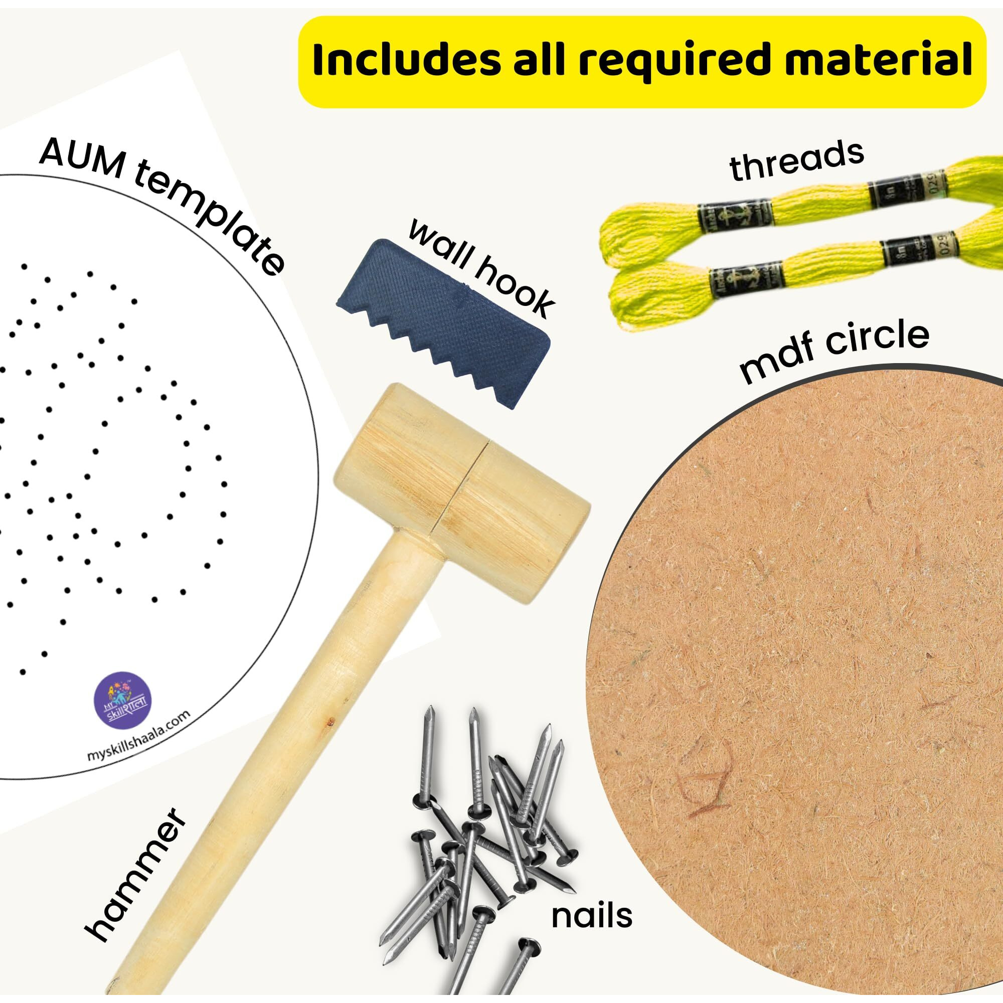 Myskillshaala String Art Aum Kit For Adults - Diy Home Decor With Mdf Board, Embroidery Thread, Hammer, Nails, And Hanging Hook - Use For Hobby, Decor, Gifting And More