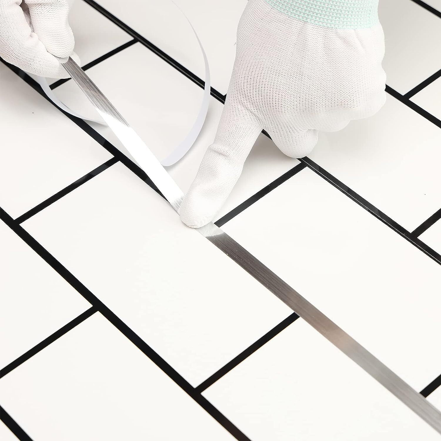 Orename Jal Decoration Tape, Home Floor Wallpaper Waterproof Tiles, Tile Gap Tiles Stickers For Floor, 50 Meters Tape (Silver)