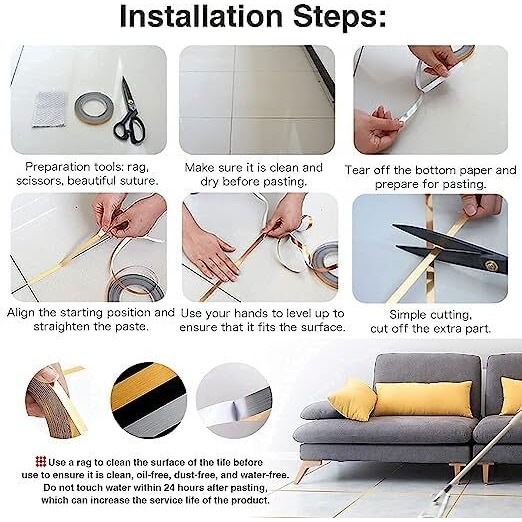 Orename Jal Decoration Tape, Home Floor Wallpaper Waterproof Tiles, Tile Gap Tiles Stickers For Floor, 50 Meters Tape (Silver)
