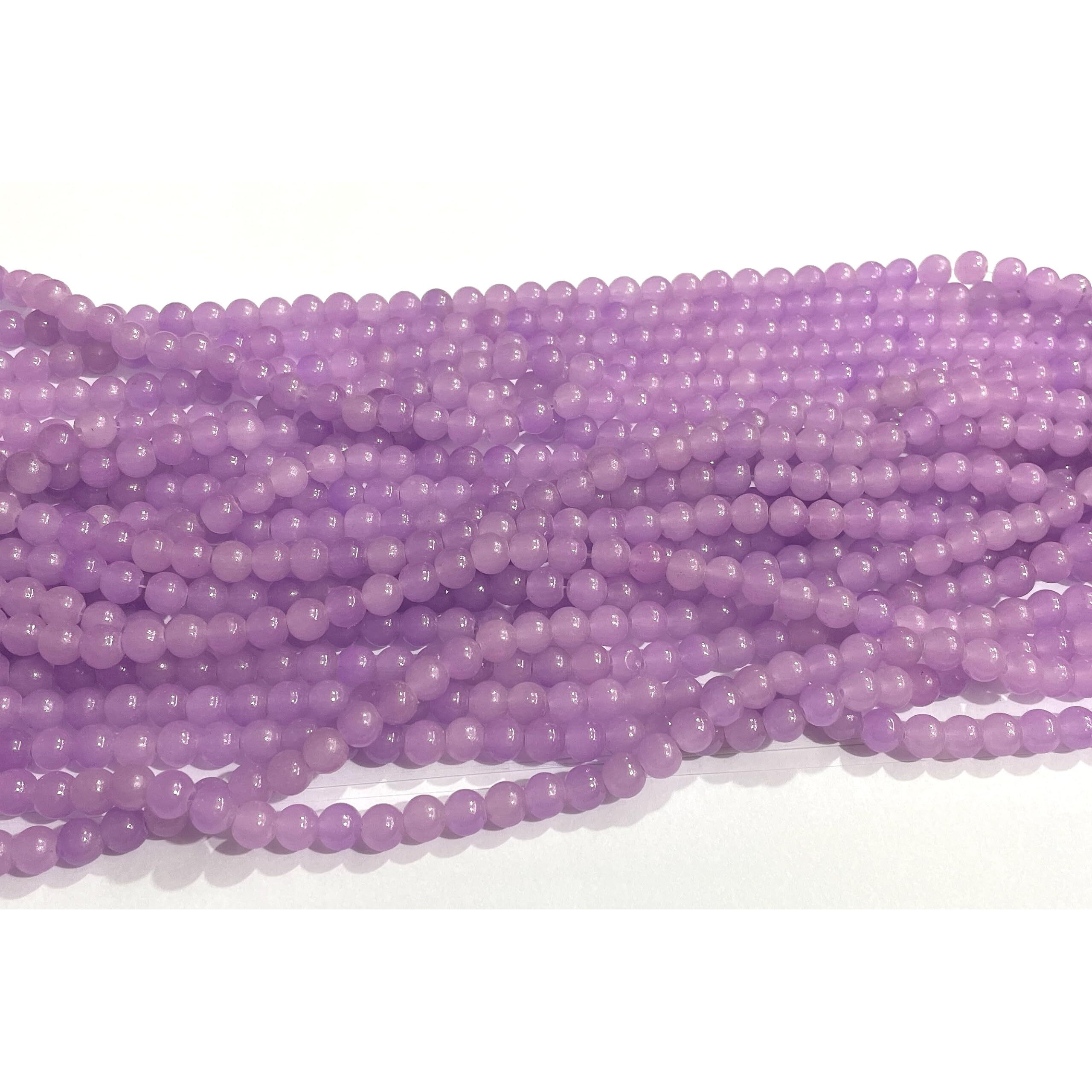 Omx Spherical Plain Glass Bead (8 Mm) (320 Beads) (4 Lines - 80 Beads In 1 Line) - For Jewellery Making, Beading, Art And Craft (Lt Purple)