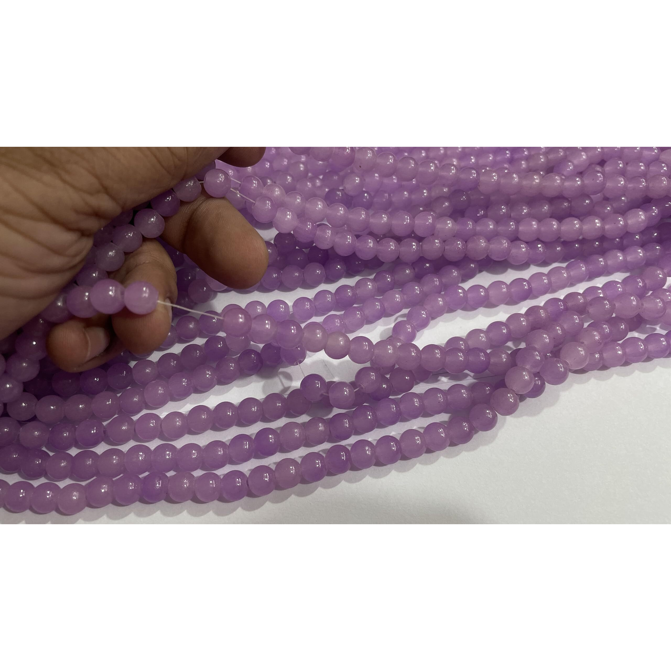 Omx Spherical Plain Glass Bead (8 Mm) (320 Beads) (4 Lines - 80 Beads In 1 Line) - For Jewellery Making, Beading, Art And Craft (Lt Purple)