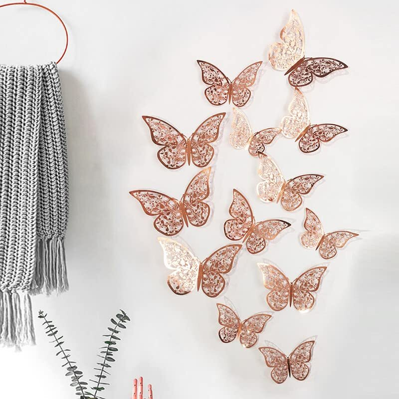 Jaamso Royals Rose 3D Butterfly Stickers For Wall, Butterfly Decoration Items, Butterfly Stickers, Butterfly Wall Decor, Butterflies, Butterflies For Wall Decoration (Set Of 12)