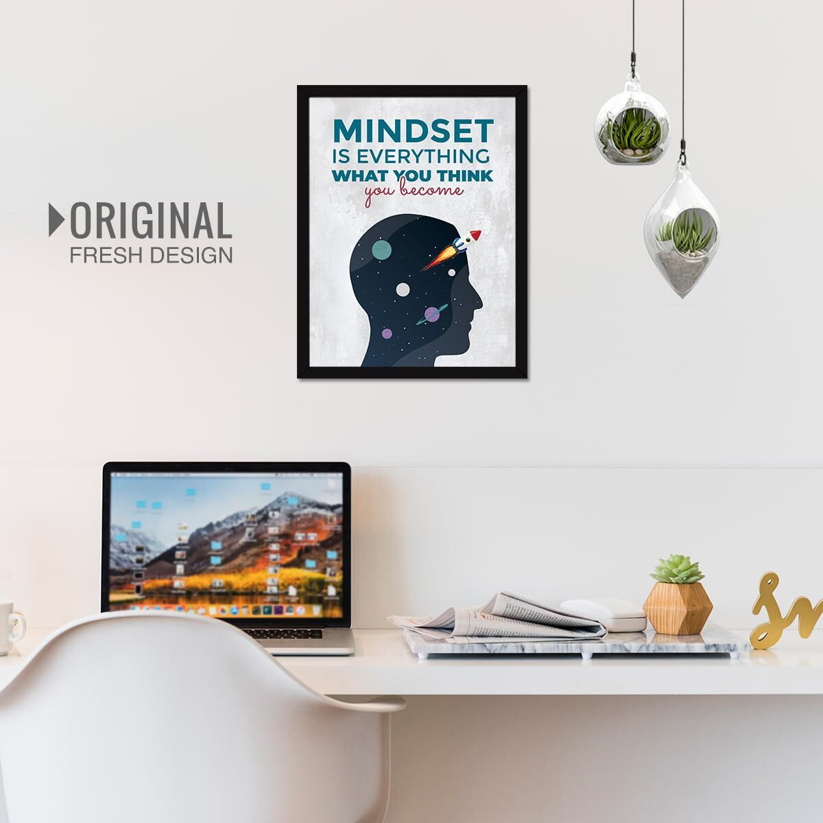 Chaka Chaundh - Mindset Is Everything What You Think You Become Quotes - Motivational Quotes Wall Frames For Office - Student Quotes - (14 X 11 Inches)