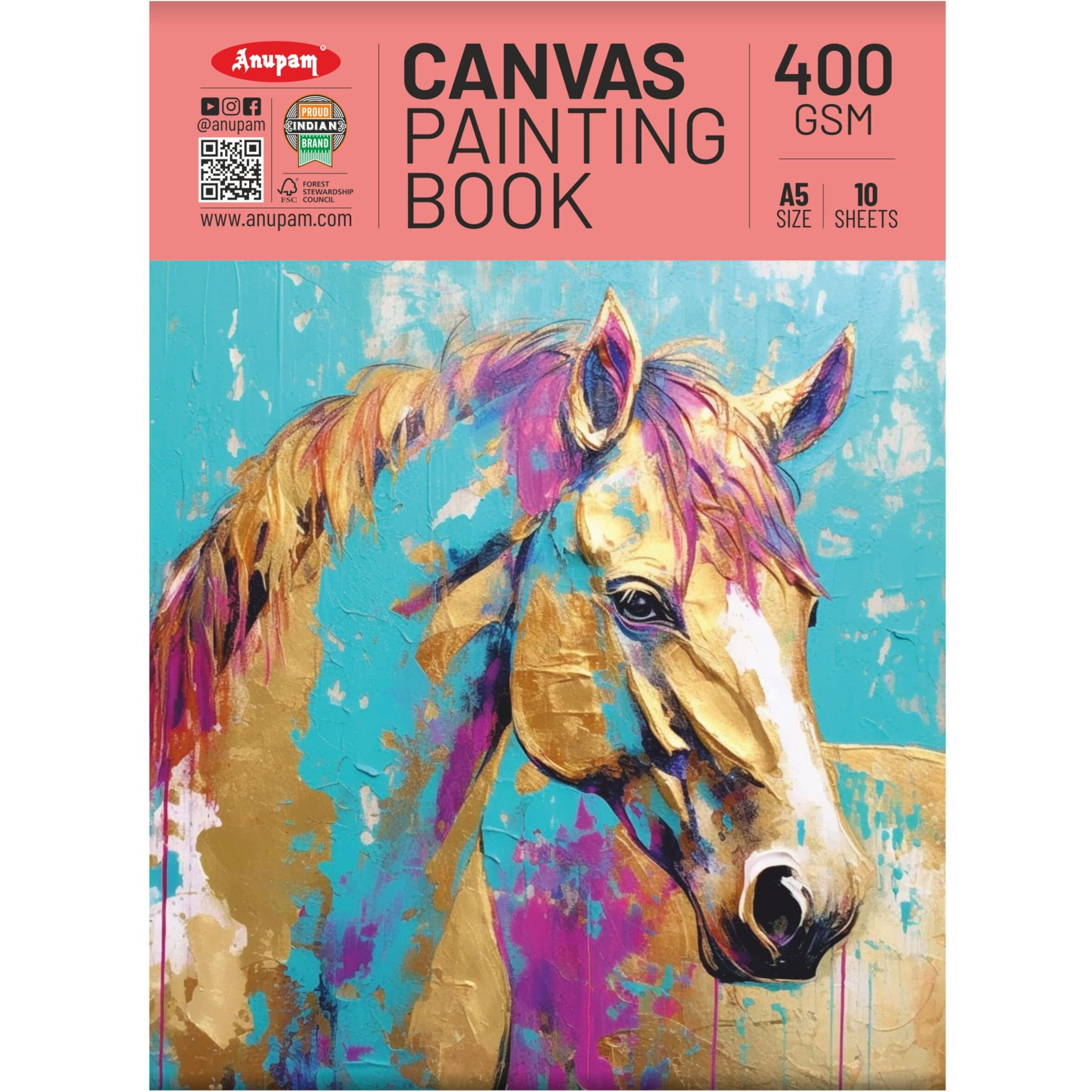 Anupam Canvas Painting Pad 100% Cotton Acrylic Gesso Primed With Acid Free Paper 10 Sheets 400 Gsm For Acrylic And Oil Painting (A5)