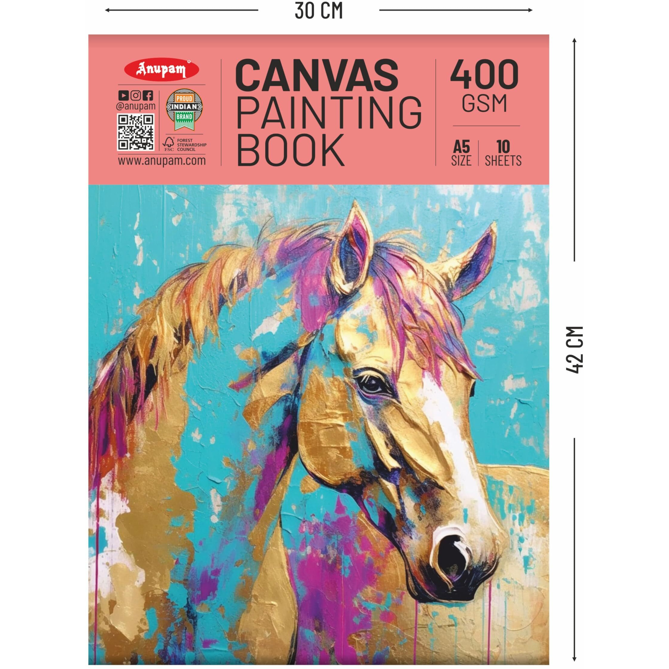 Anupam Canvas Painting Pad 100% Cotton Acrylic Gesso Primed With Acid Free Paper 10 Sheets 400 Gsm For Acrylic And Oil Painting (A5)