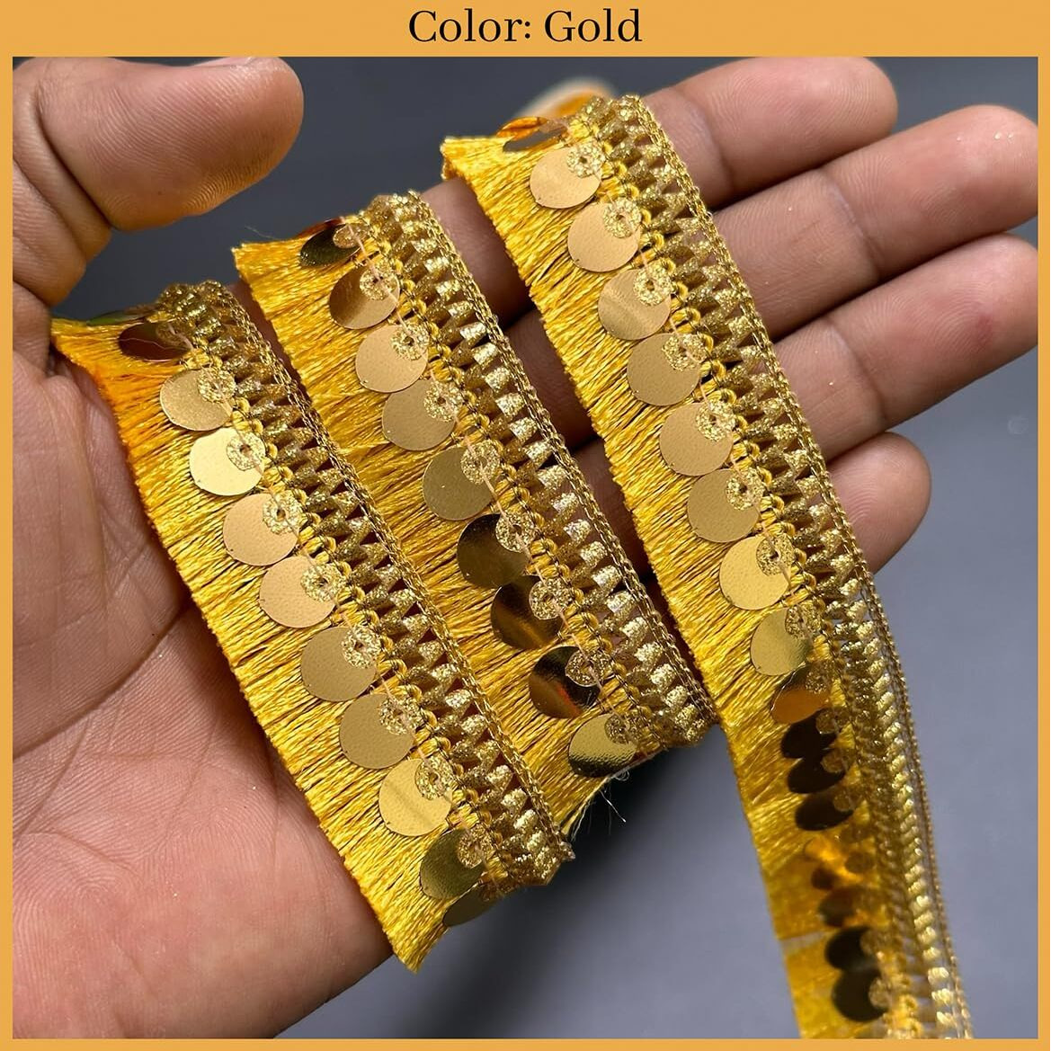 Embroiderymaterial Tassel Designed Shining Zari Lace With Shining Sequence Embroidered Lace For Sewing, Embroidery, Saree Border, Blouse, Dupatta Border, Lehenga, Kurti Etc (18 Meters, Gold, 22Mm Wide)