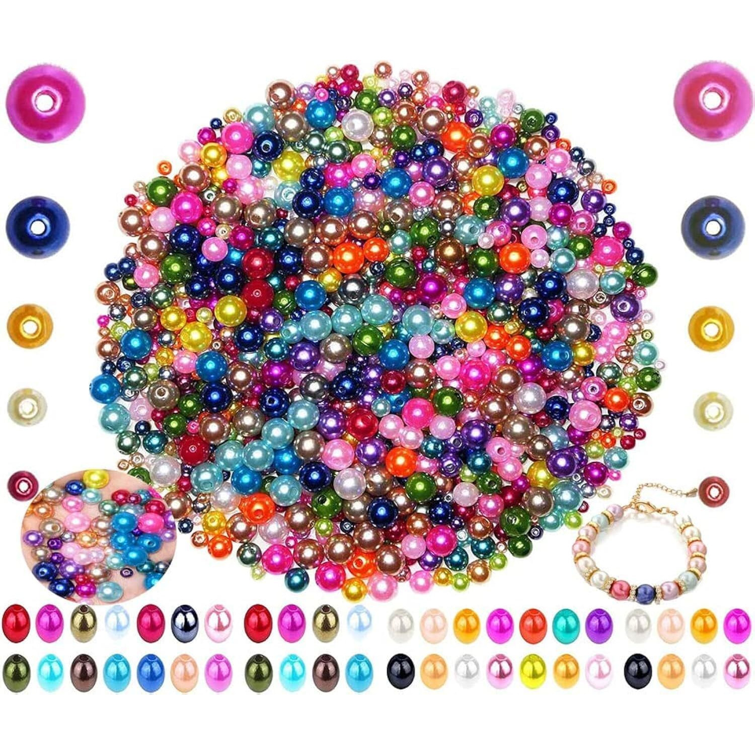 Diy Crafts 100 Pcs, Mix Sizes, Pearl Beads, Colors Multicolor Pearl Beads Loose Pearls For Holes Jewelry Making, Small Pearl Filler Beads For Crafting Bracelet Necklac (100 Pcs, Mix Sizes)