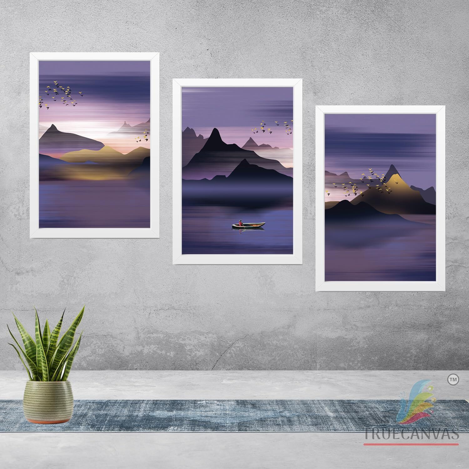 Truecanvas Abstract Hd Print Painting Set Of 3 With Frame For Home, Living Room Gallery & Office, White, Size - 13.50 X 19.50 Inch, Sf077