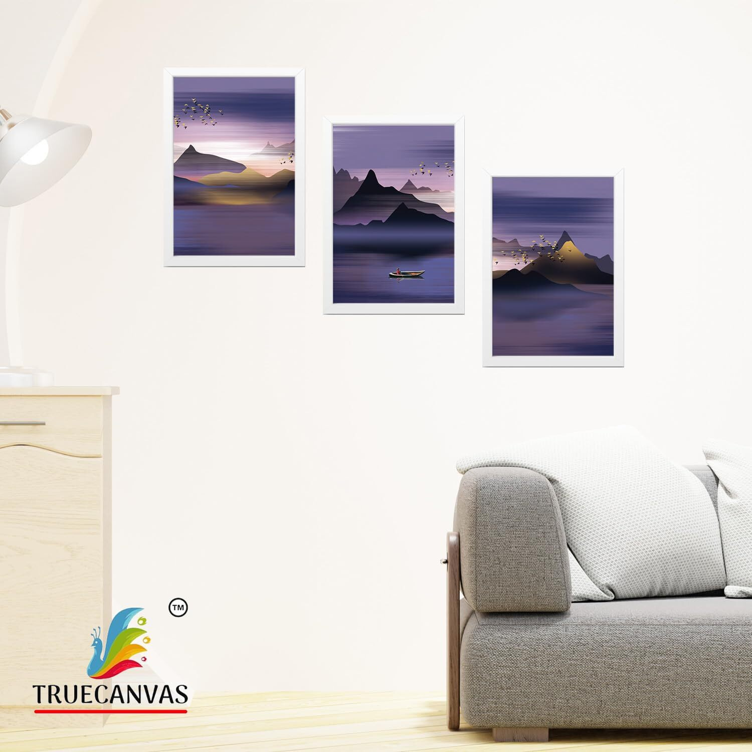 Truecanvas Abstract Hd Print Painting Set Of 3 With Frame For Home, Living Room Gallery & Office, White, Size - 13.50 X 19.50 Inch, Sf077
