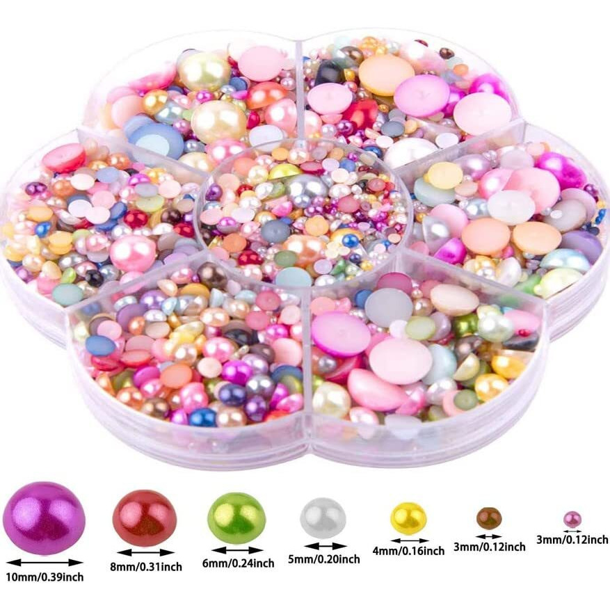 Diy Crafts 100 Pcs, Mix Sizes, Mixed Colours Sizes Half Pearl Bead Flat Back Plastic Beads For Diy Craft, Nail, Decor, Scrapbooking Diy Decor Ho(100 Pcs, Mix Sizes)