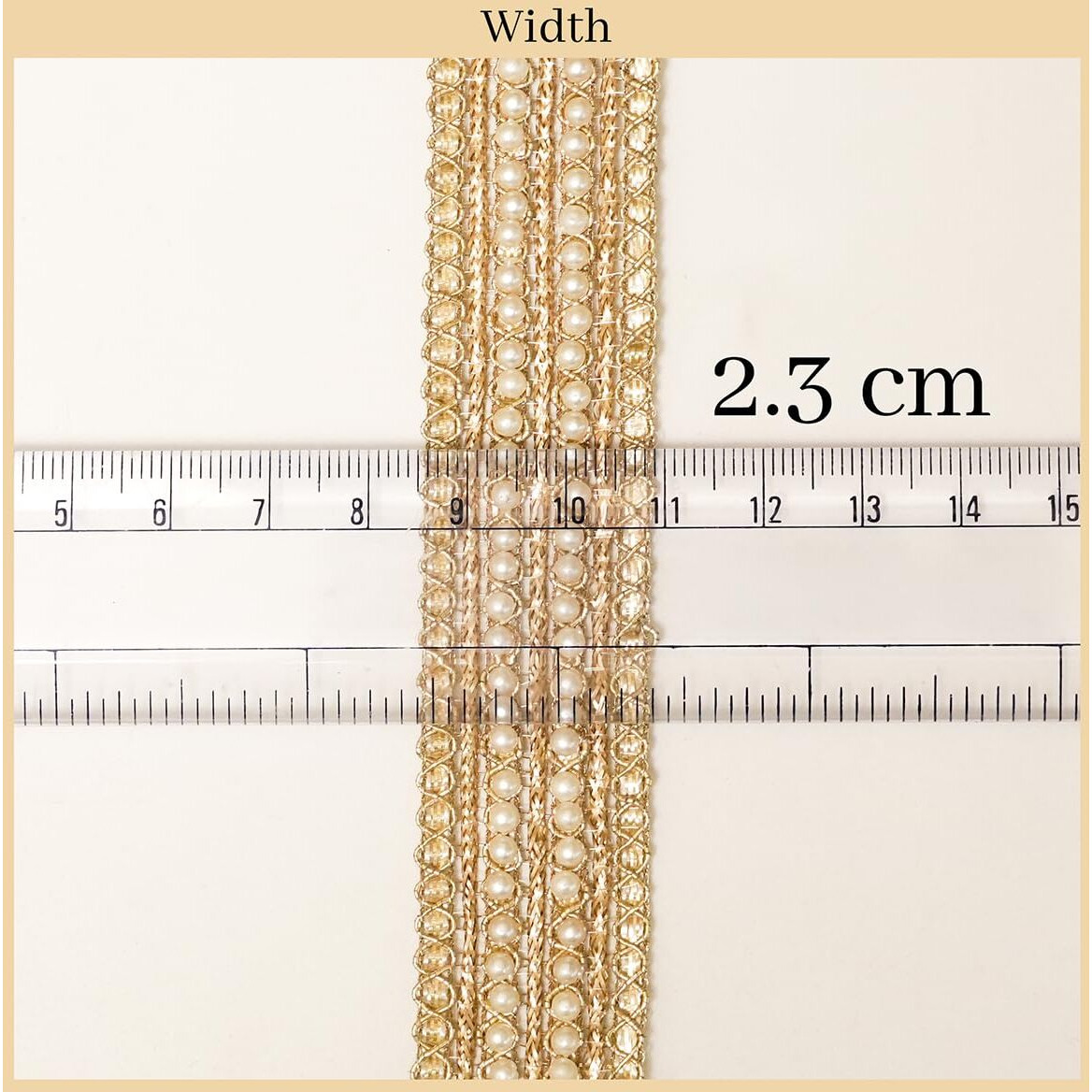 Embroiderymaterial Light Gold Zari & Gota Patti Sew On Laces And Border Material With Pearls In Middle For Saree Border, Suit, Kurta, Dupatta, Blouse, Gown & Lehenga (2.3 Cm Wide, 8 Meters Long)