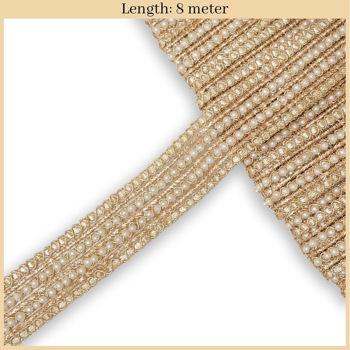 Embroiderymaterial Light Gold Zari & Gota Patti Sew On Laces And Border Material With Pearls In Middle For Saree Border, Suit, Kurta, Dupatta, Blouse, Gown & Lehenga (2.3 Cm Wide, 8 Meters Long)
