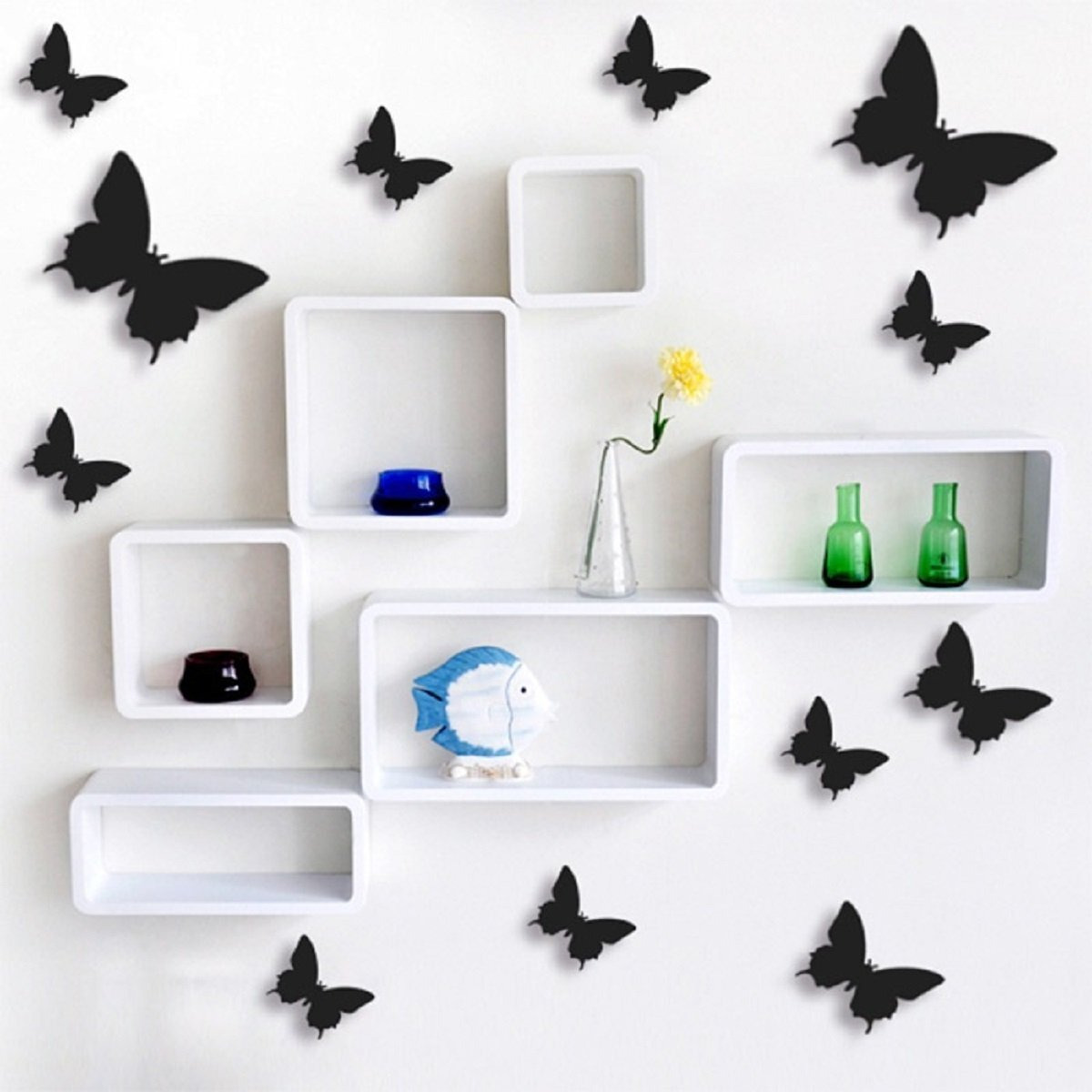 Jaamso Royals Diy 3D Butterfly Wall Sticker Art Decal Pvc Paper Self Adhesive Peel And Stick Wall Sticker For Wall Decor And Home Decor- 12 Pcs (Black)
