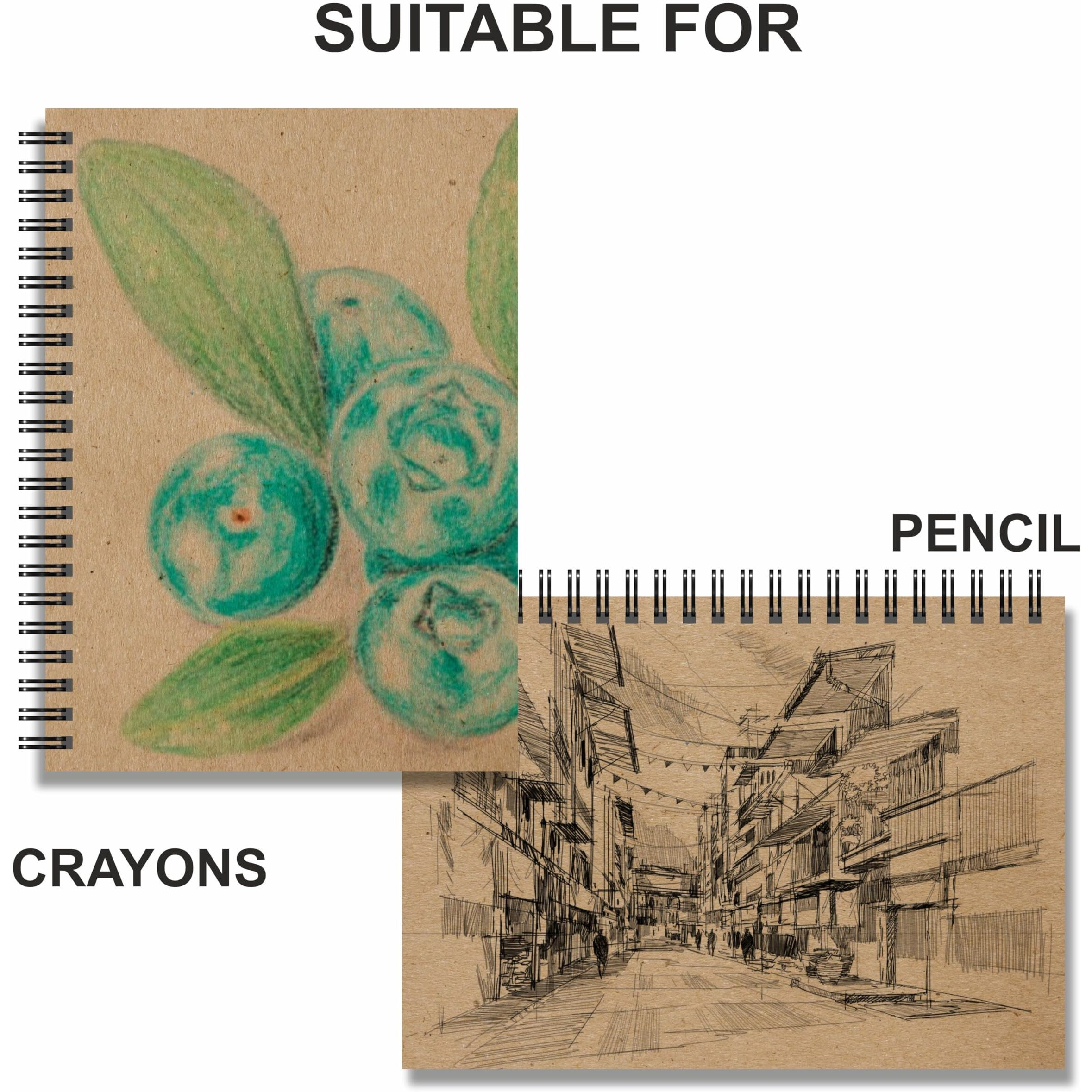 Anupam Khakhi 100% Recycled Kraft Wire-O Book A5 160Gsm 80 Pages One Side Dot Grid And Other Side Plain For Artists, Kids & Professionals (Pack Of 2)